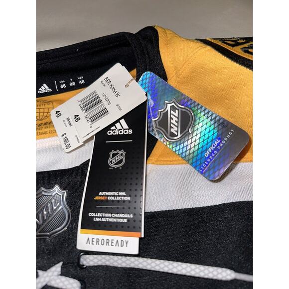 NWT Boston Bruins Jersey Mens 46 S Adidas PRIMEGREEN NHL BLACK AND YELLOW - Picture 12 of 16